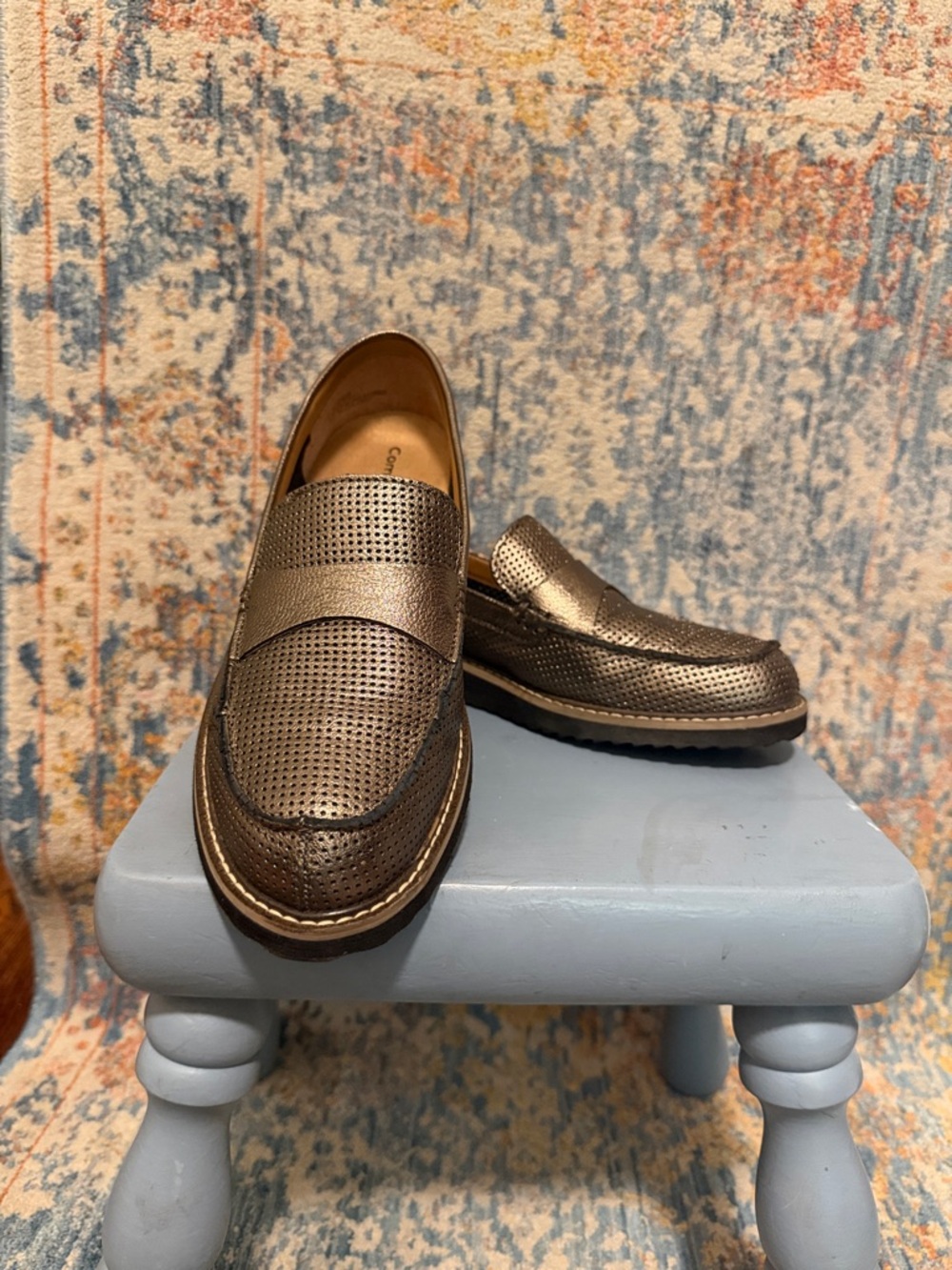 Comfortiva Women Metallic Bronze Perforated Penny Loafers size 9